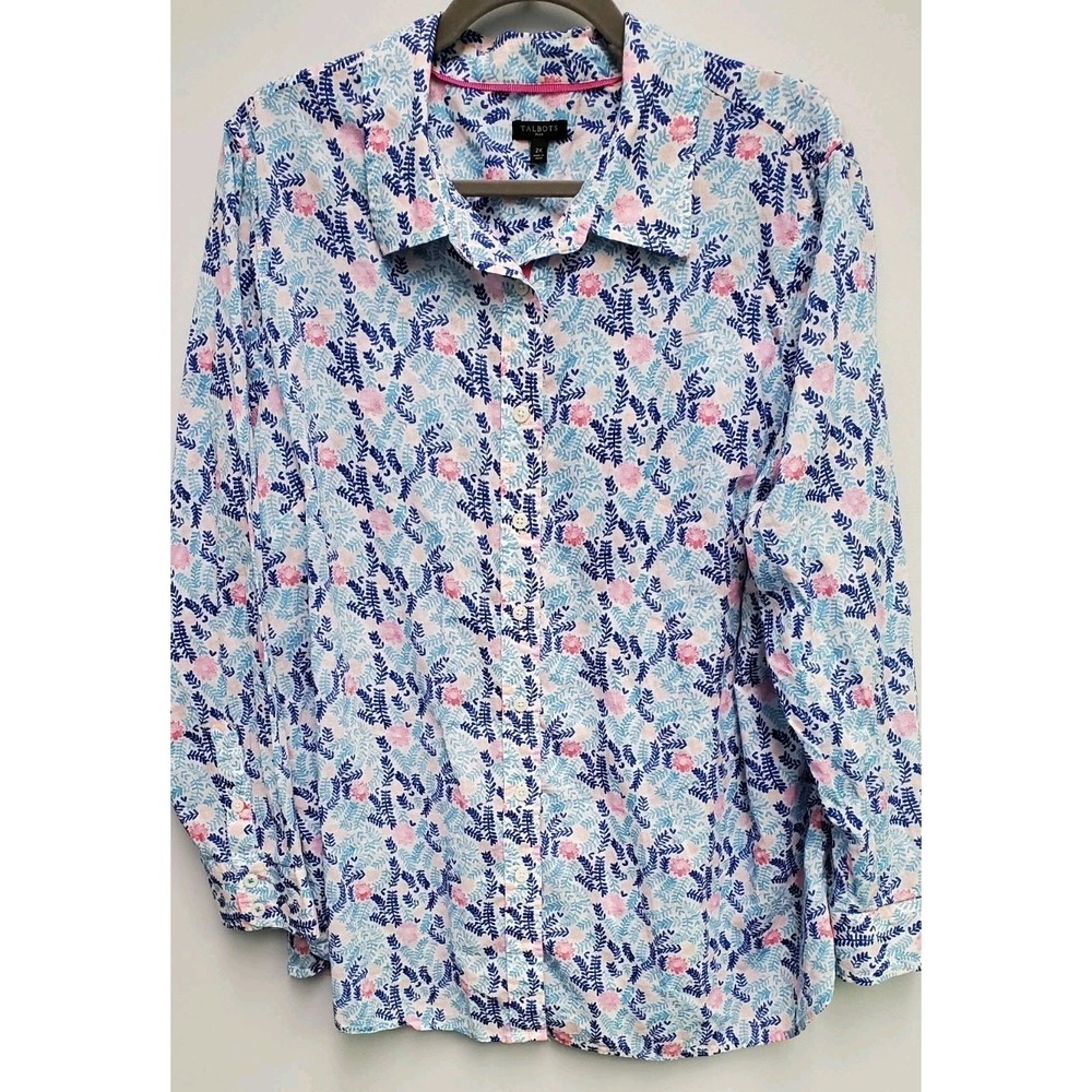 Talbots Plus button down cotton colorful‎ shirt lightweight Size 2X long sleeve